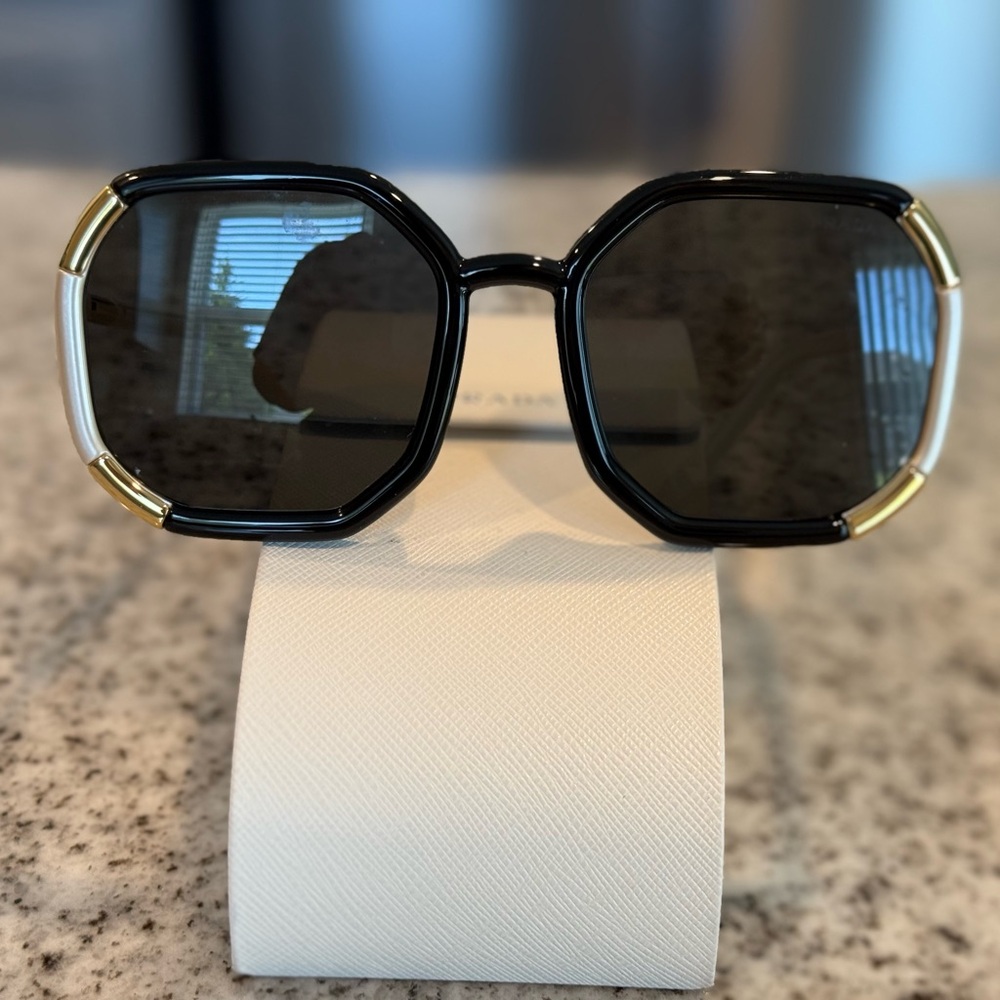 Prada Black and Gold Geometric Sunglasses